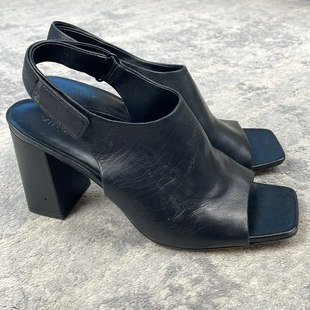 Vince Hartley Slingback Peep Toe Heels Booties Black Leather Sz 11